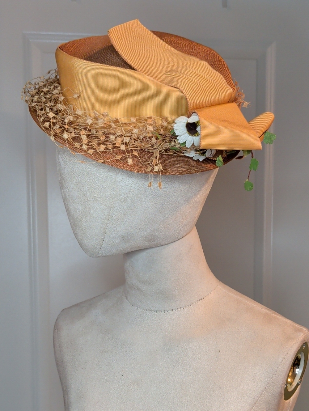 Vintage 40s New York Creation Hat Women's Straw Boater Flower Hatband MCM